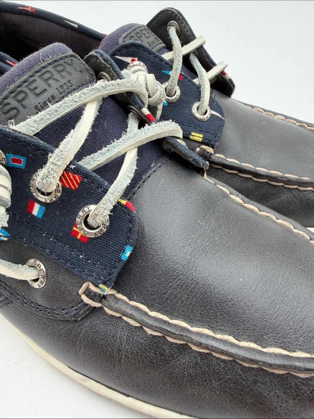 SPERRY sz10 TOPSIDER Navy Blue Nautical Signal Flags Boat Shoes